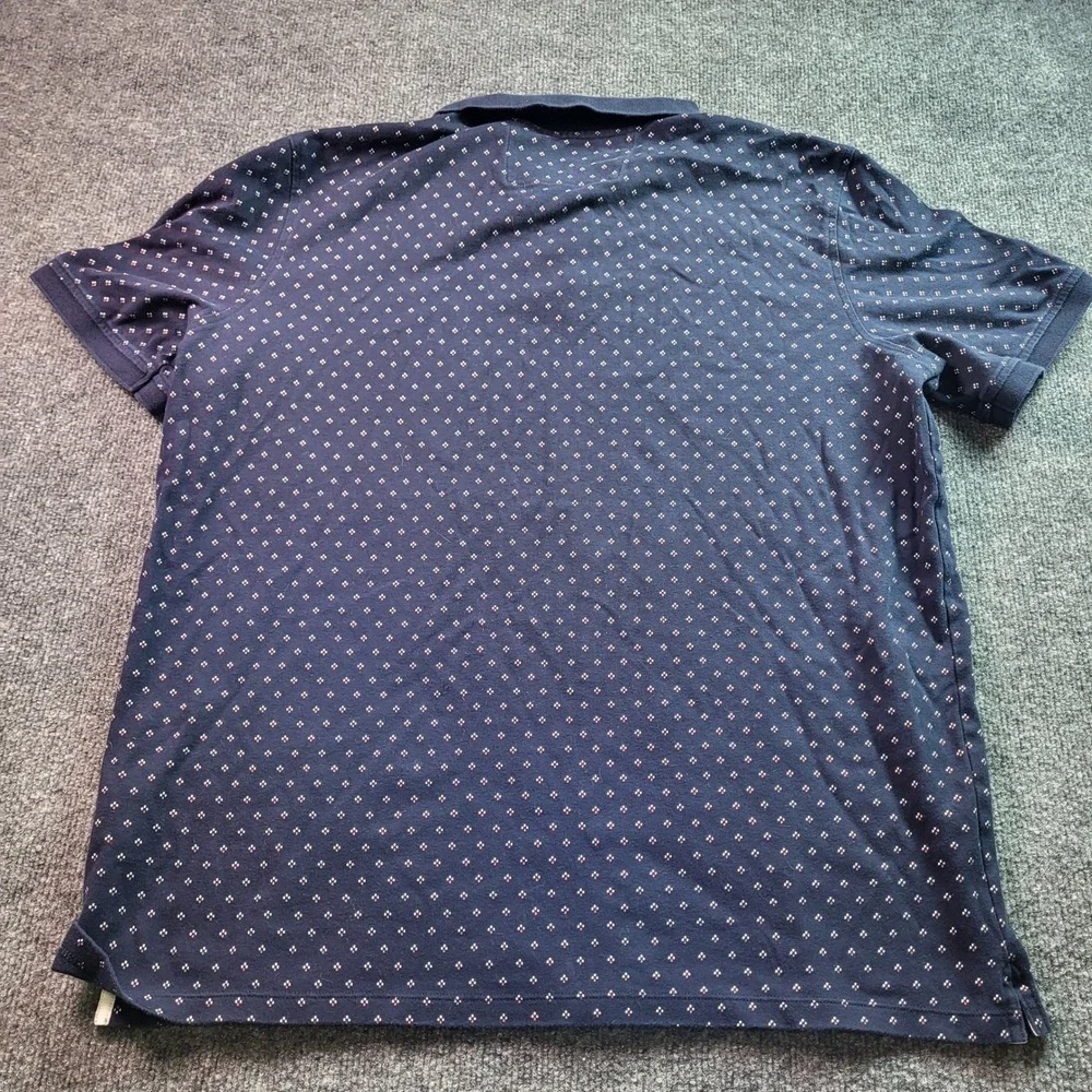 Banana Republic Mens Tall XL Luxury Touch Polo Shirt Navy Geometric Print Standa